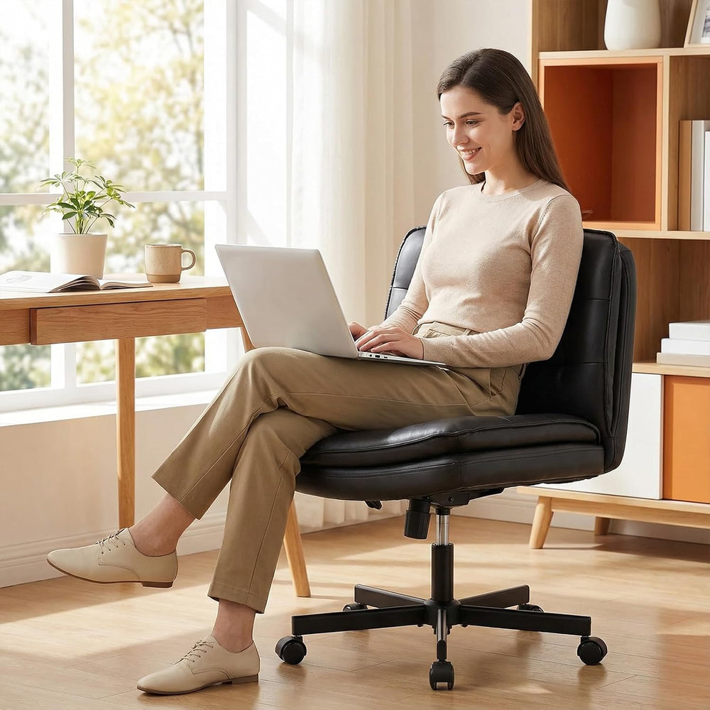 GTPLAYER Cross Legged Office Chair, Armless Desk Chair Cute Vanity Chair with...