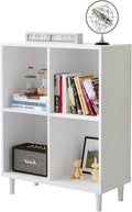 Wood Cube Storage Organizer White Bookshelf - 2-Tier Freestanding Storage Cabinet with Legs for Home Office, 4-Cubes Open Shelf