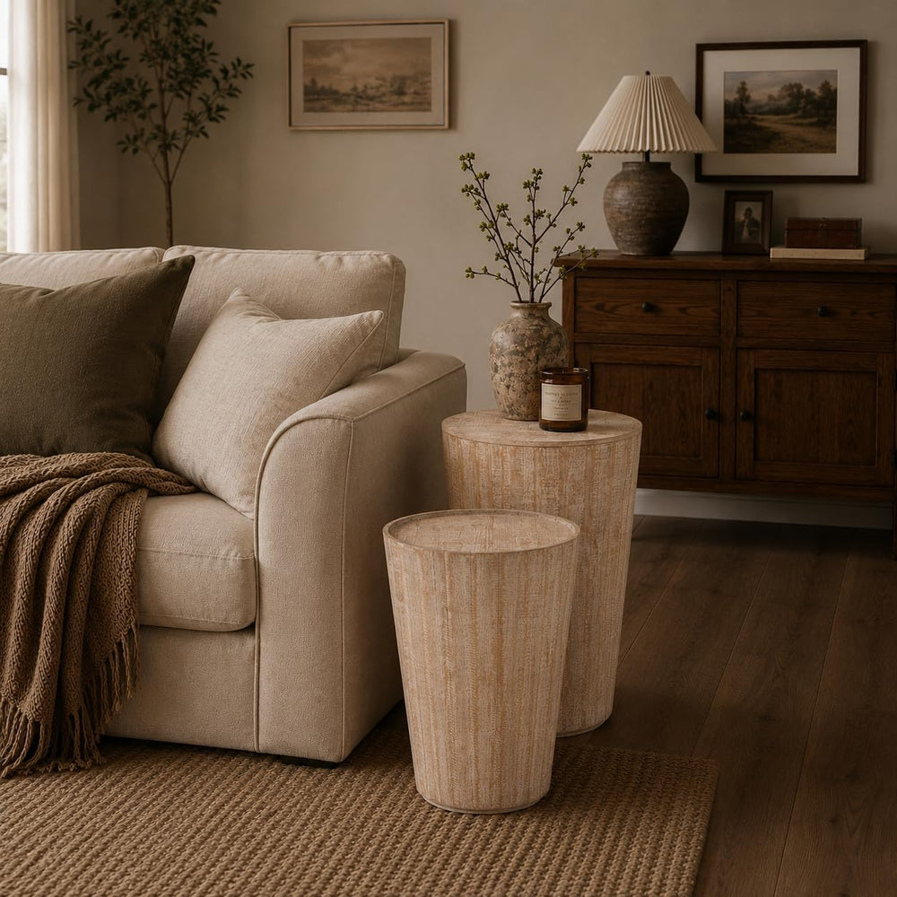 Aoikax Farmhouse Nesting Barrel Side Table, Fully Assembled, Natural | Rustic...