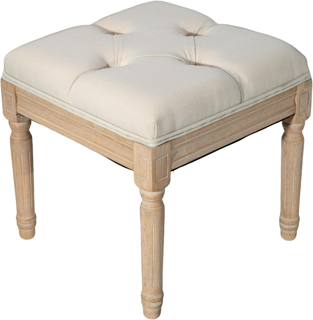 Square Vanity Stool Bench, 15.7" Small Ottoman Foot Stool with Padded Bu...