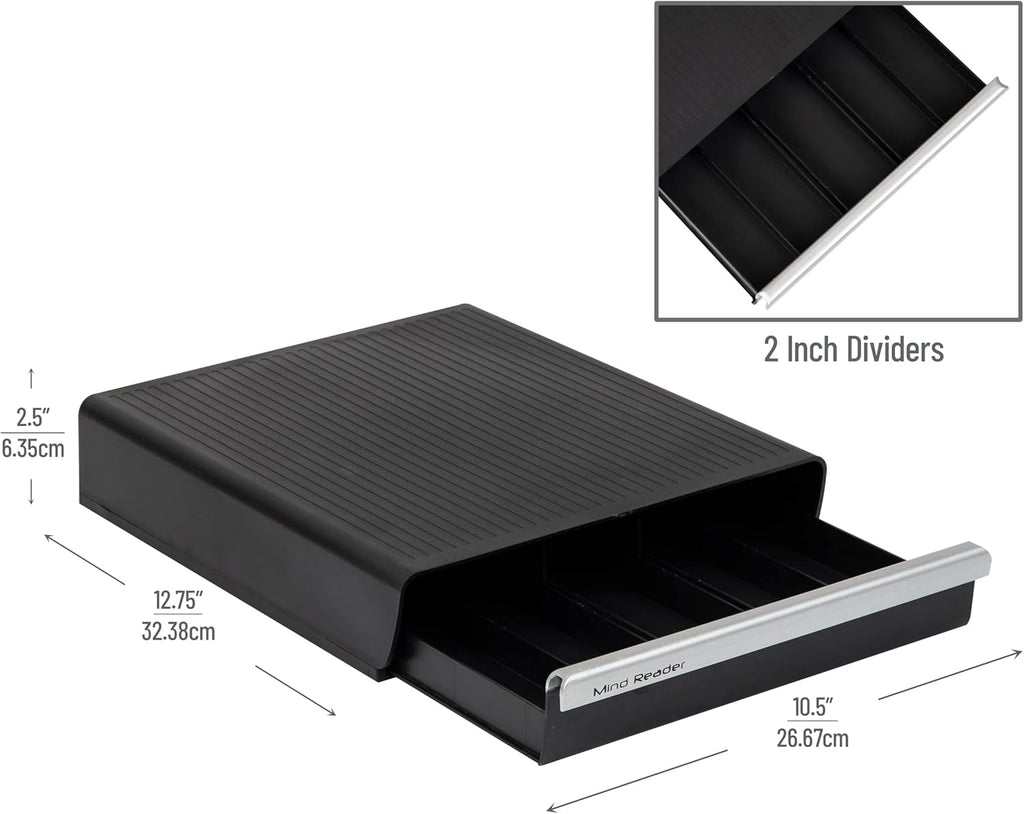 Mind Reader Single Serve Coffee Pod Drawer, 30 Pod Capacity, Countertop Organizer, 10.5"L x 12.75"W x 2.5"H, Black