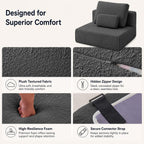 Floor Sofa Chair, Boneless Couch Single-Seater for No Assembly | 32" Deep Seat Compressed Foam Lounge Chair with Back Pillow and Side Pillow | Chenille | Memory Foam | Dark Gray