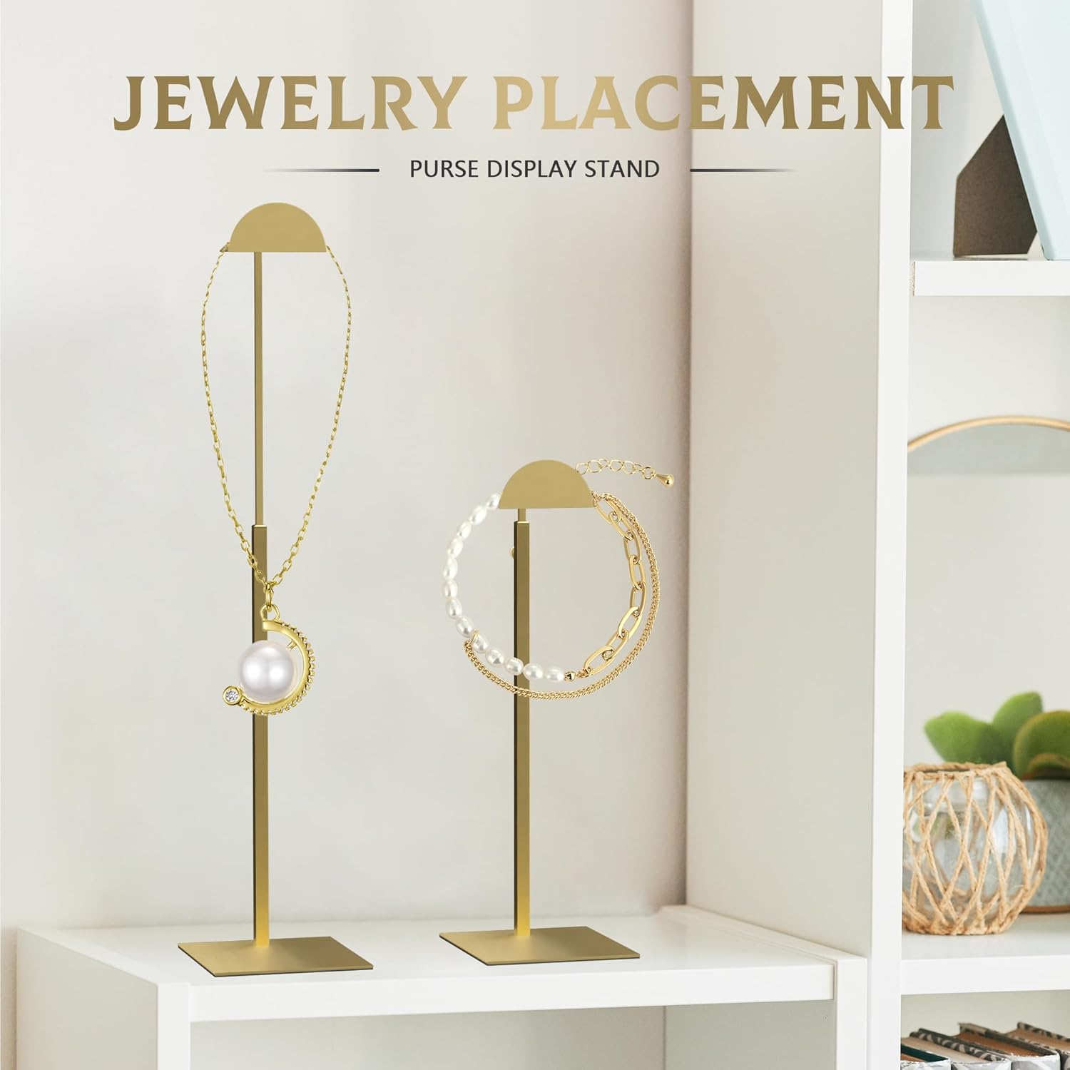 Purse Display Stand Adjustable Height Gold Purse Rack for Handbags Necklaces Scarves Hats & Headphones 14" - 24" Purse Hanger Shelf for Retail Display