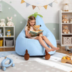 2FT Memory Foam Bean Bag Chair - Ultra Soft Faux Rabbit Fur Round Sofa with Handle & Machine Washable Cover, Comfy Lazy Chair for Kids Teens, Perfect for Reading Gaming in Living Room Bedroom, Blue