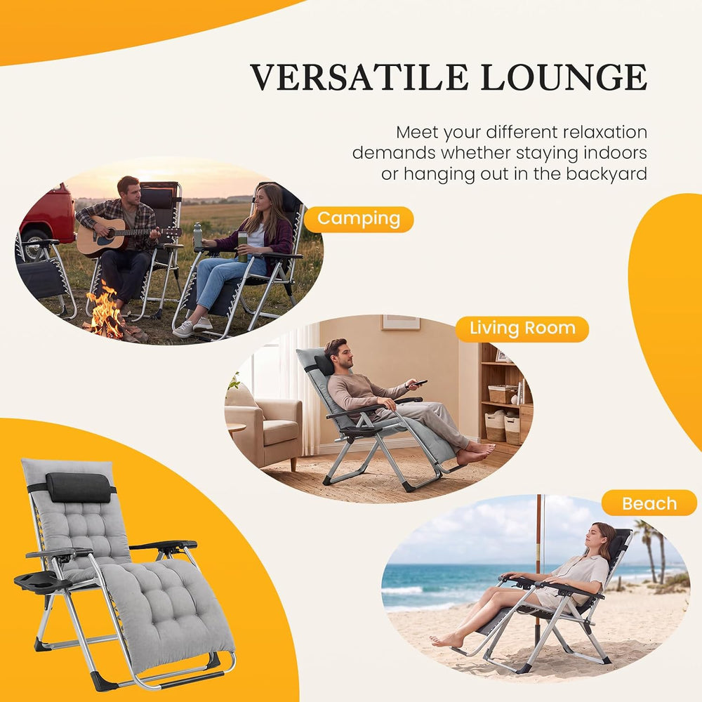 NEWBULIG Zero Gravity Chair, Folding Patio Recliner with Cup Holder Trays