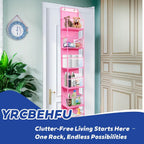 2 Packs Over The Door Organizer - 6-Shelf Hanging Storage Organizer with Clear Plastic Pockets - Large Capacity Pantry Storage Shelf for Bathroom, Bedroom, Nursery (Pink)