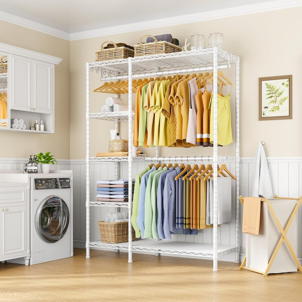 Ulif F2 Clothes Rack, 5 Tiers Heavy Duty Garment Rack for Bedroom, Freestanding Adjustable Closet Storage Organizer, 46.1" W x 15.4" D x 78.3" H, Load 630lbs, Upgraded White
