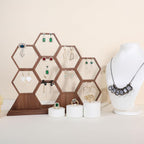 GemeShou hexagonal jewelry earring display stands for selling, wooden necklace jewelry organizer hanging, walnut earring hanger dangle holder for show, home decor【Jewelry shelf-Hexagon】