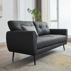 TYBOATLE Sofa Couch 61" Small Loveseat Couches for Living Room, Black Faux Leather Couch Mid Century Modern Tufted Mini Sofa Comfy Office 2 Seat Settee Love Seat Couches for Small Spaces Bedroom