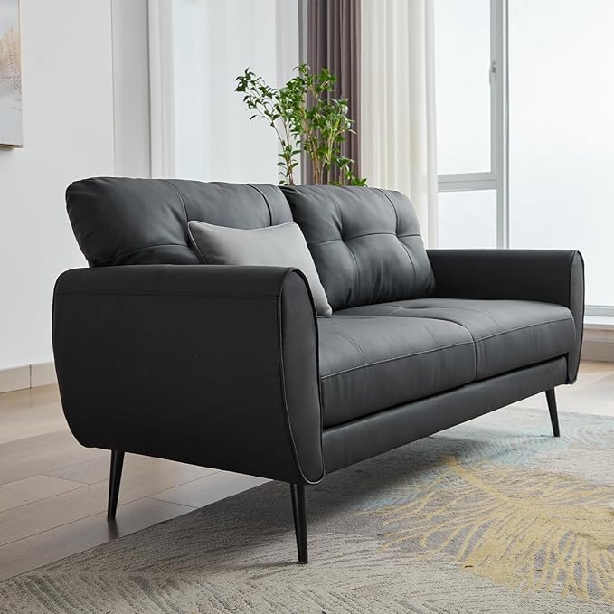 TYBOATLE Sofa Couch 61" Small Loveseat Couches for Living Room, Black Faux Leather Couch Mid Century Modern Tufted Mini Sofa Comfy Office 2 Seat Settee Love Seat Couches for Small Spaces Bedroom