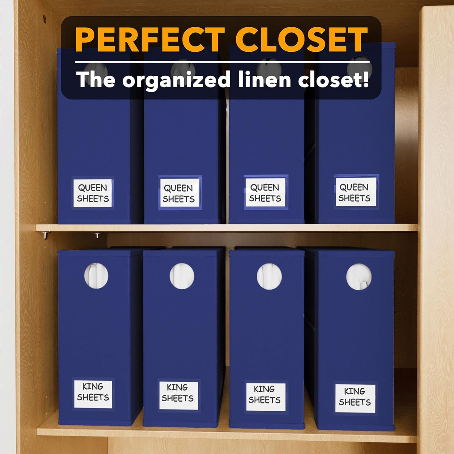 SpaceAid 8 Pack Bed Sheet Organizers and Storage, Foldable Sheet Organizer for Linen Closet, Sheets Set Folder Keeper with Window XL (Queen & King Size) Bedding Container (Navy Blue, 8 Pack)