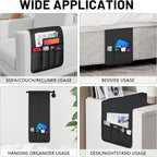 TV Remote Control Holder Couch Caddy, Non-slip Bedside Caddy Organizer with 5 Pockets for Key Glasses Phone Magazine Holders (Black, 35"x12.4")