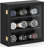 TJ.MOREE 9-Slot Watch Display Case, Wall Mount Wooden Watch Box, Vertical Storage Men’s Watch Box