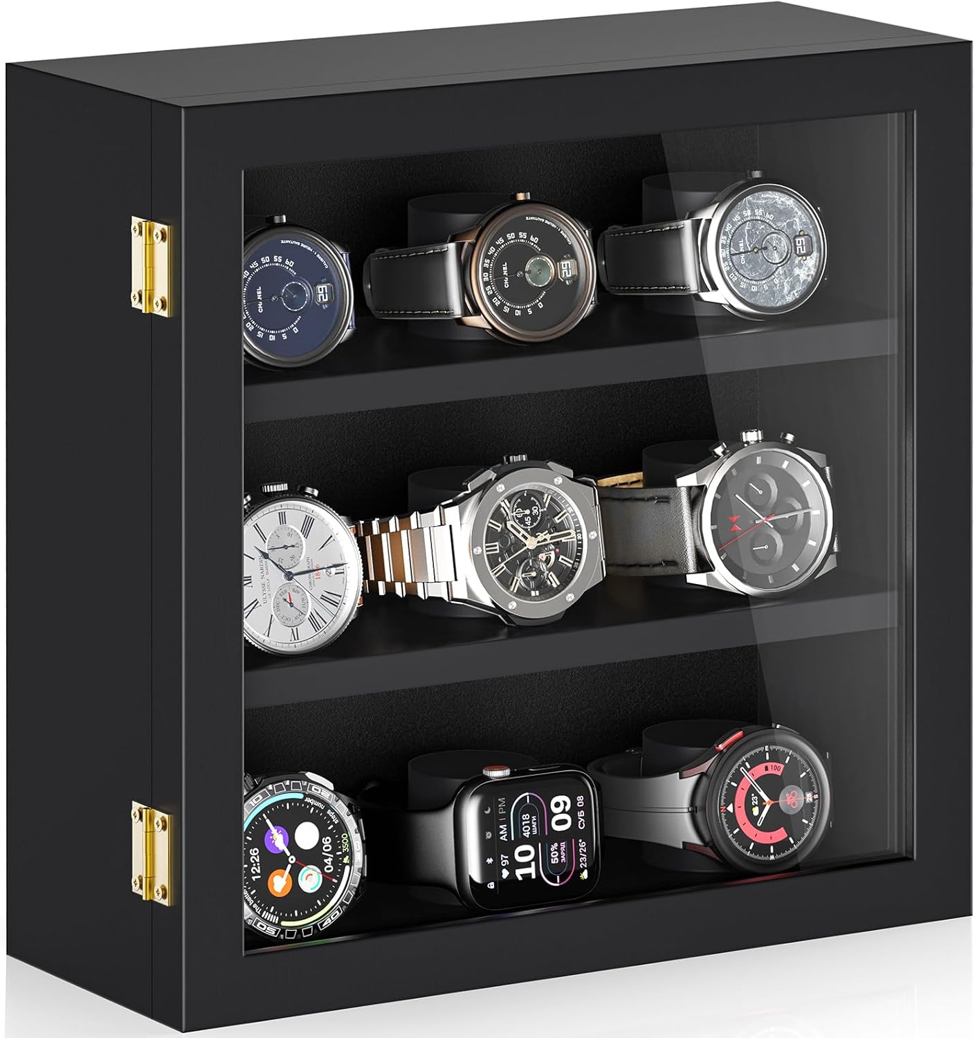 TJ.MOREE 9-Slot Watch Display Case, Wall Mount Wooden Watch Box, Vertical Storage Men’s Watch Box