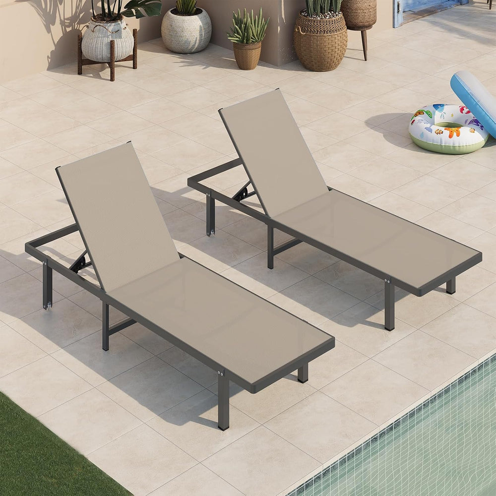 Lounge Chair Outdoor with Wheels, Aluminum Chaise Lounge Outdoor Chair with 5...