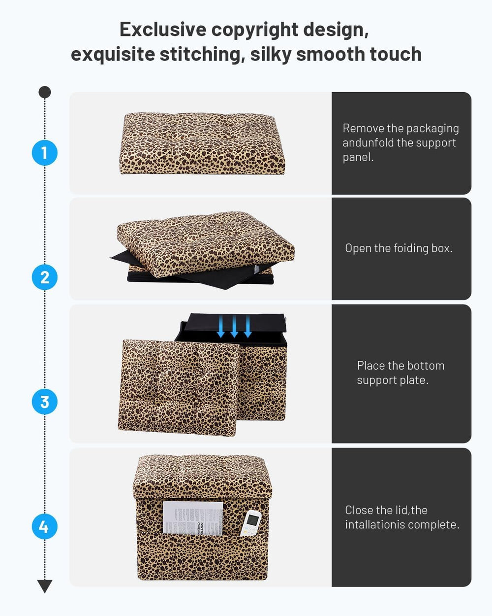 Bsketa Storage Ottoman Bench, 17" Folding Velvet Foot Rest,Leopard Print...