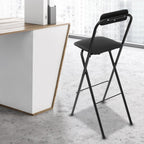Foldable Bar Chair, Cushioned Padded Folding Stool Portable Bars Stool, Foldable Bar Chair with Backrest Load Capacity 275lbs for Kitchen Island Shop Cafe Dining Room 29.53" H (Black)