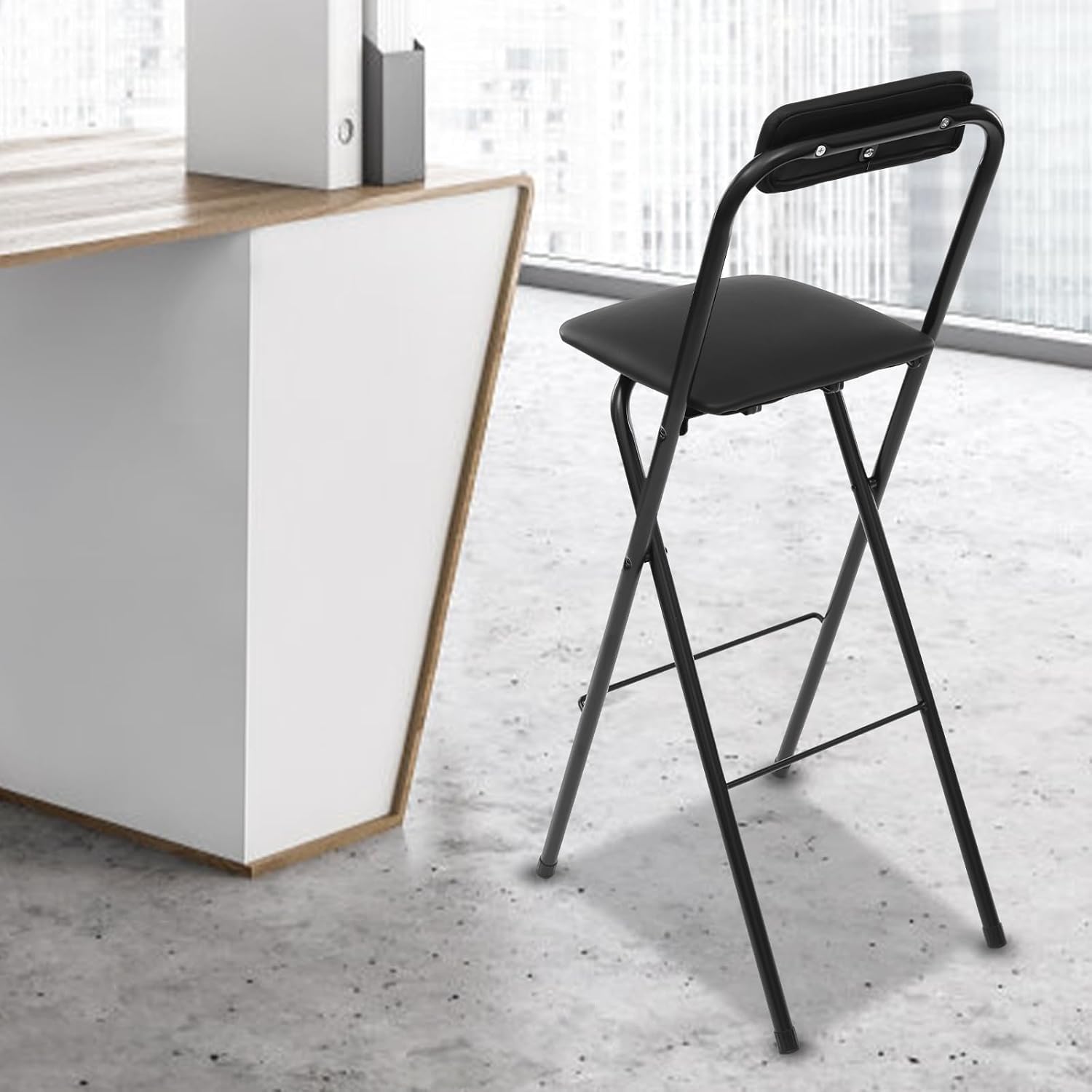 Foldable Bar Chair, Cushioned Padded Folding Stool Portable Bars Stool, Foldable Bar Chair with Backrest Load Capacity 275lbs for Kitchen Island Shop Cafe Dining Room 29.53" H (Black)