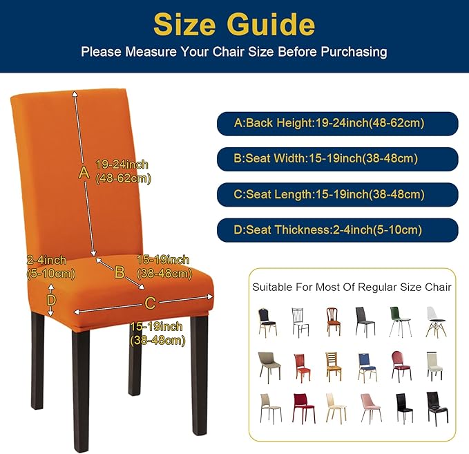 Chair Covers for Dining Room Set of 4, Dining Chair Covers, Kitchen Chair Covers, Stretch Removable Washable Dining Chair Slipcovers for Home, Hotel, Banquet, .Orange