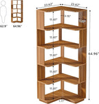 LITTLE TREE 6-Shelf Corner Bookshelf, 65” Tall L Shaped Bookcase, 6-Tier Industrial Corner Shelf Storage Display Rack for Living Room Home Office, Wood Grain Walnut