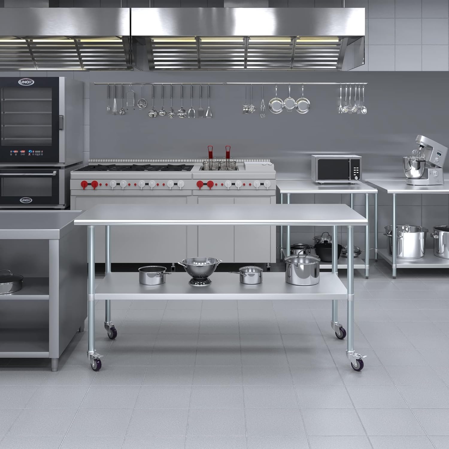 AmGood 30" x 72" Stainless Steel Work Table with Casters | Heavy Duty Metal Utility Table On Wheels | Kitchen Island Cart