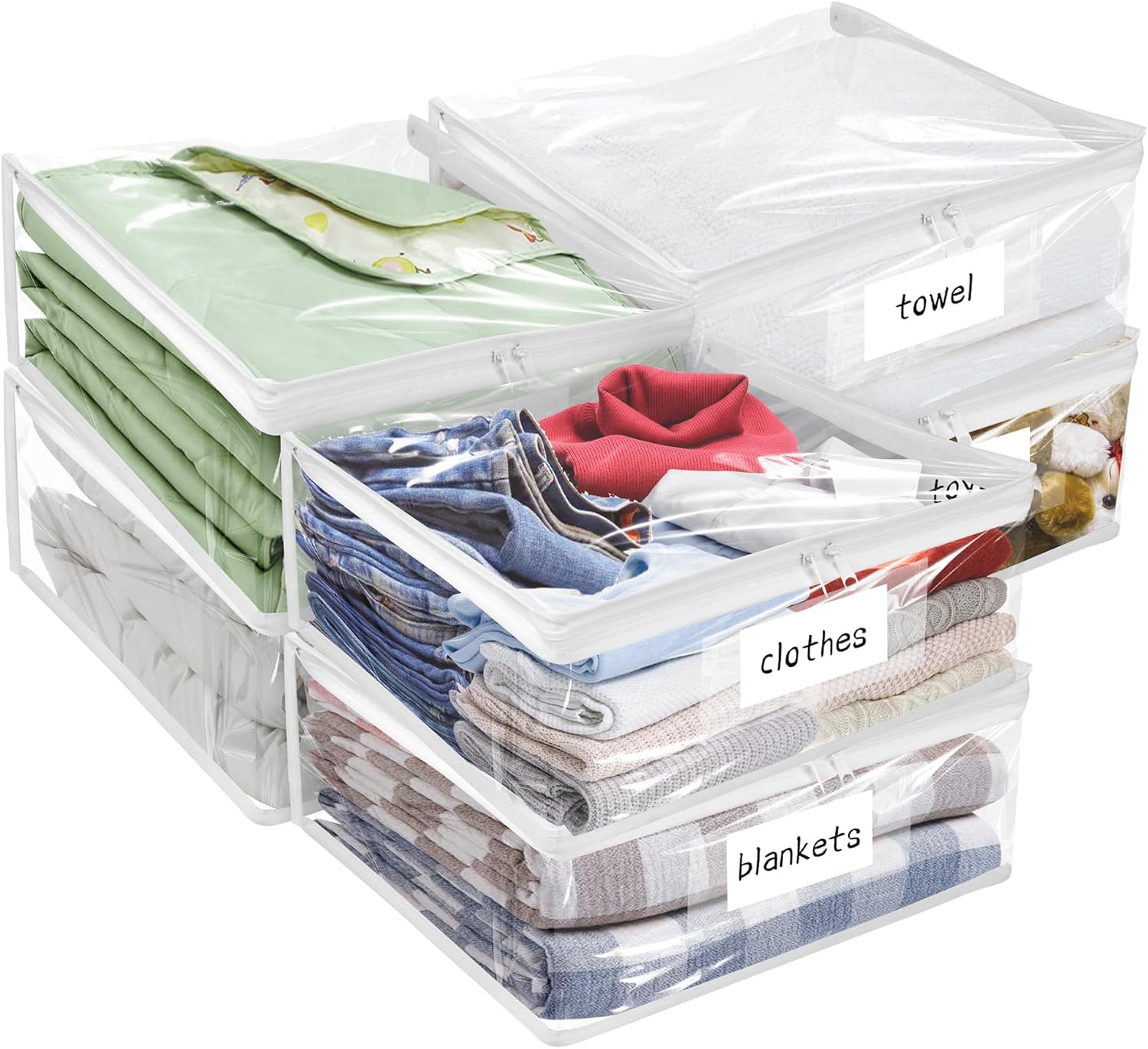 Plastic Storage Bags with Easy-Glide Zipper, Pack of 6, Durable Clear Vinyl Zippered Storage Bags for Clothes Sweaters Comforters Blankets Sheets Bedding (24 x 20 x 11 Inch)