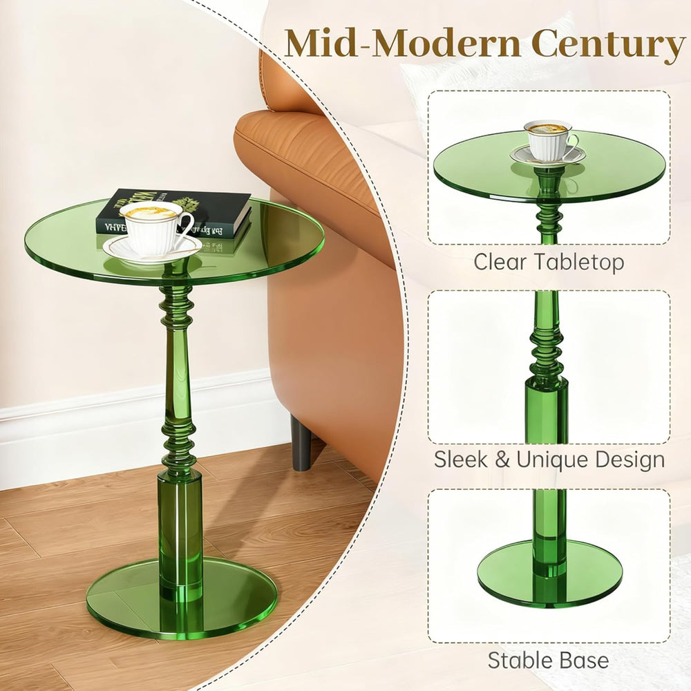 Modern Acrylic Side Table, Round Clear End Table for Living Room,Bedroom Lobb...