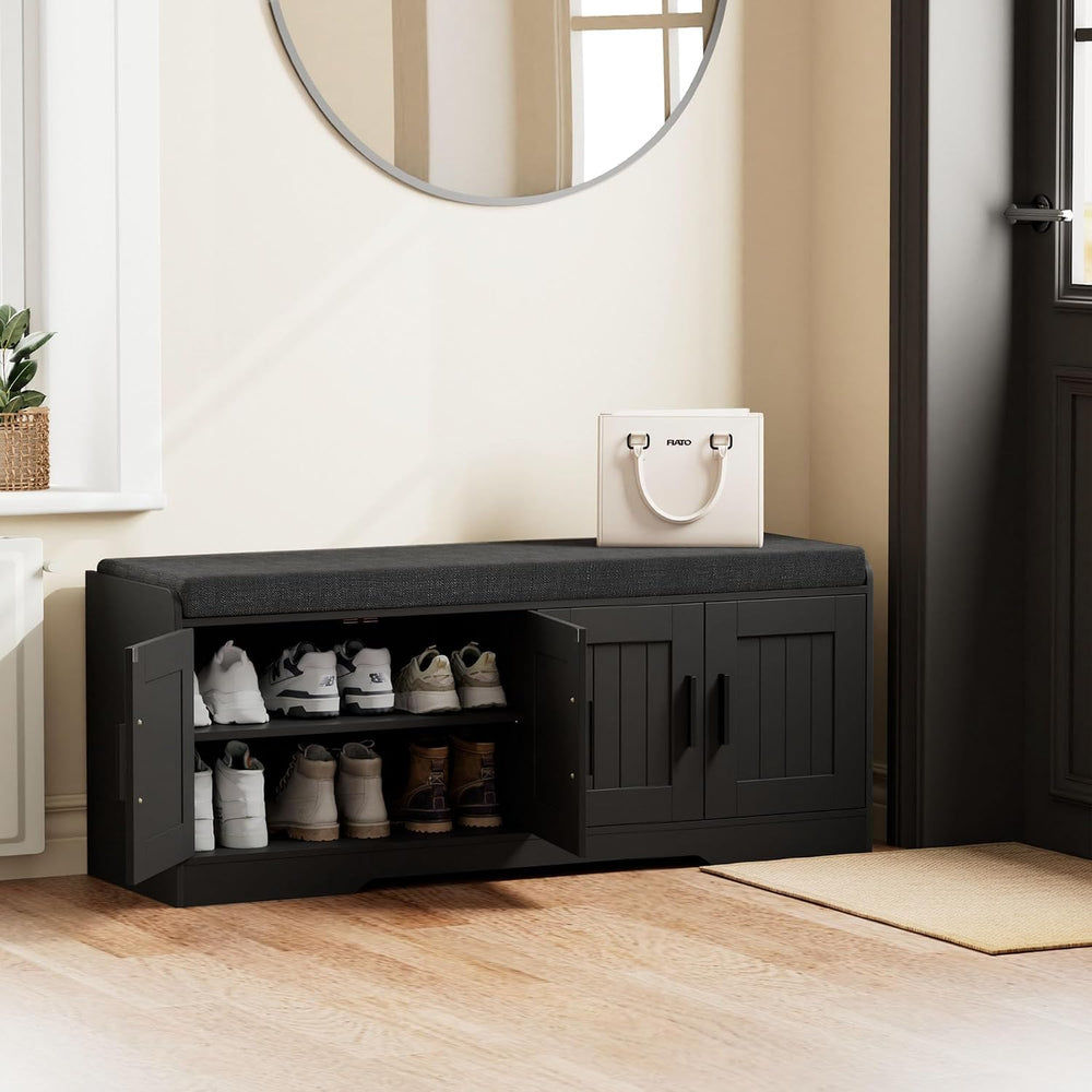 Homleke Shoe Storage Bench, 4 Doors & Thickened Padded Seat Cushion | 2-T...