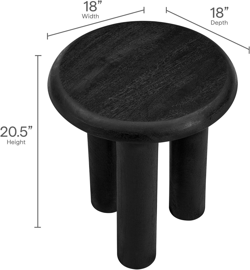 Modway Mavina Mango Wood Round Side Table in Black - Modern Wood Accent Table...