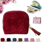 Travel Jewelry Case, Portable Jewelry Storage Bag, Compact Foldable Five Compartments Organizer Pouch with Zipper & Tassel for Earring Necklace Ring Bracelet (Dark red)