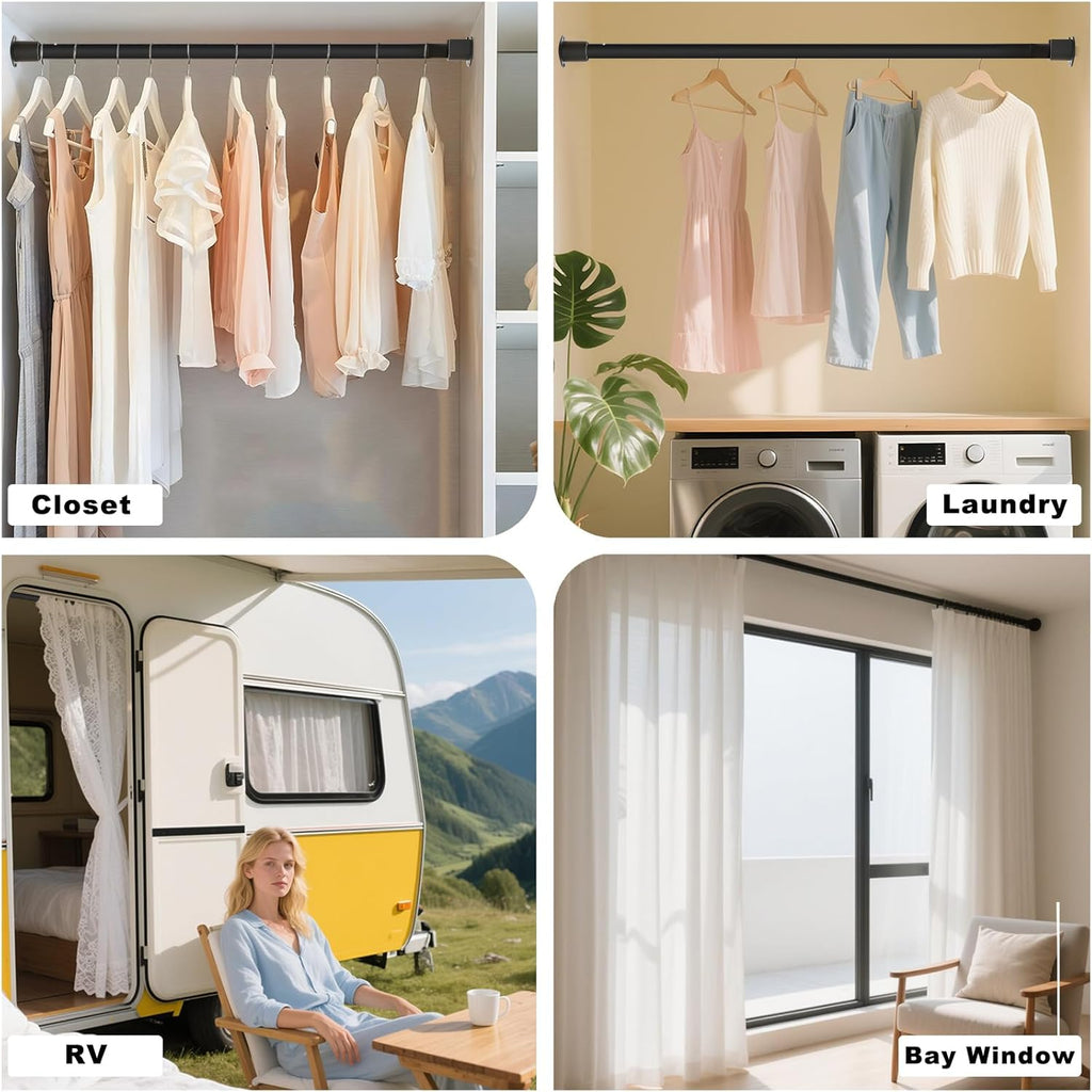 Closet Rods for Hanging Clothes, 16.5-90 Inch Adjustable Closet Hanging Rod,1.3 Inch Heavy Duty Closet Rod for Closet Wardrobes Laundry Room