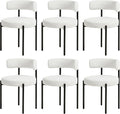 Boucle Dining Chairs Set of 6, White Dining Chairs with Upholstered Seat and Round Back, Mid-Century Modern Kitchen Chairs for Dining Room, Restaurant