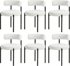 Boucle Dining Chairs Set of 6, White Dining Chairs with Upholstered Seat and Round Back, Mid-Century Modern Kitchen Chairs for Dining Room, Restaurant