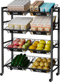 IBUYKE Kitchen Fruit Vegetable Storage Cart,Utility Cart,Black,TLJ025B | 25.2" W Metal Rolling Snack Cart with 8 Removable Basket,Pantry Cart with Wheels for Veggie Onion Potato Bin