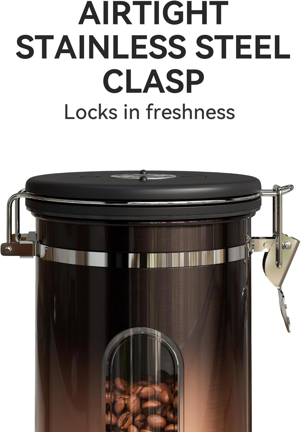 Veken Coffee Canister with Window,Airtight Stainless Steel Kitchen Food Storage Container, Date Tracker & Scoop for Grounds Coffee, Beans, Tea,Flour,Cereal,Sugar,22OZ,Copper