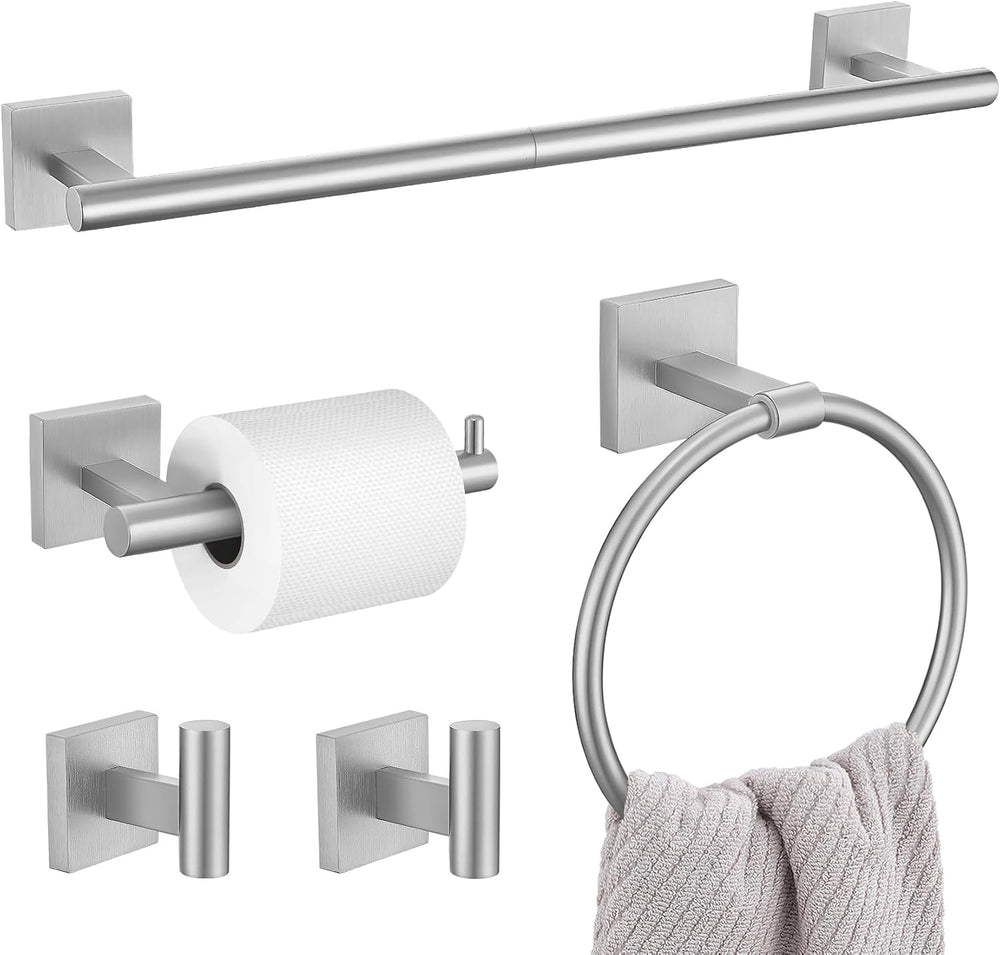 5 Pieces Bathroom Hardware Set, Brushed Nickel Towel Bar Set Includes 23.6” T...