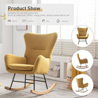 Phoenix Home Rocking Chair Nursery Velvet Upholstered Glider Rocker Rocking Accent Chair Padded Seat with High Backrest Armchair Comfy Side Chair for Living Room Bedroom Offices, Yellow