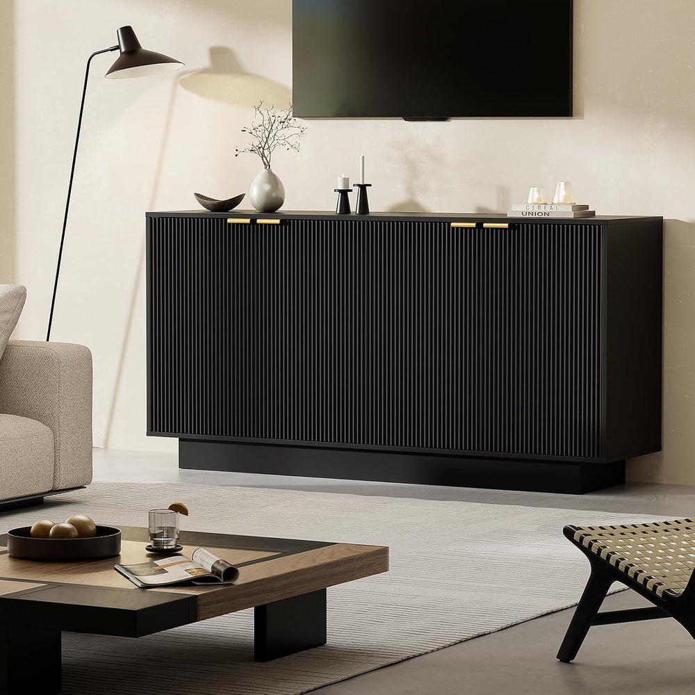 63" Fluted Buffet Cabinet, Credenza Storage Cabinet with Adjustable Shelf