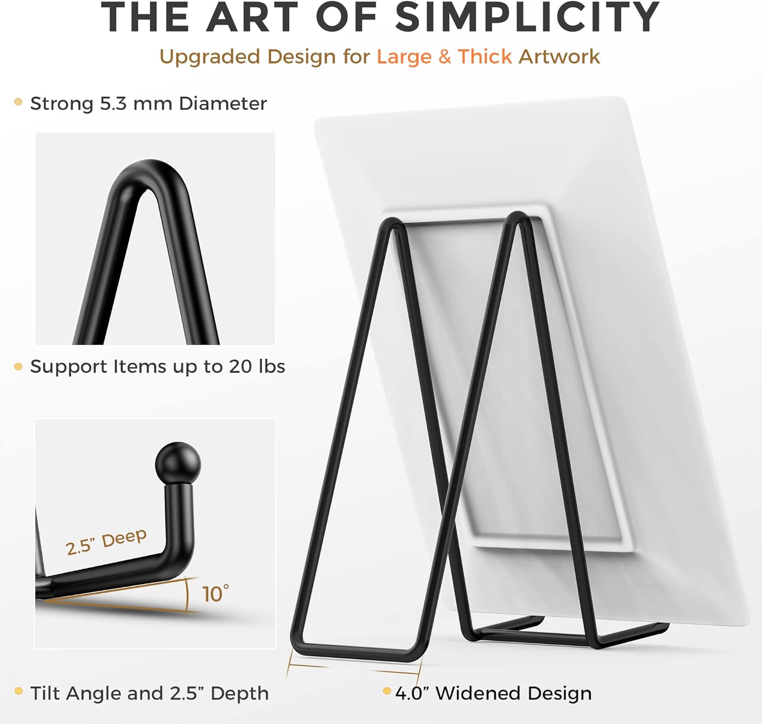 TR-LIFE 4 Pack 10 Inch Large Plate Stands for Display - Metal Plate Holder Stand + Picture Stand + Small Easels for Decorative Plate, Platter, Book, Plaques, Photo Frame, Tabletop Art