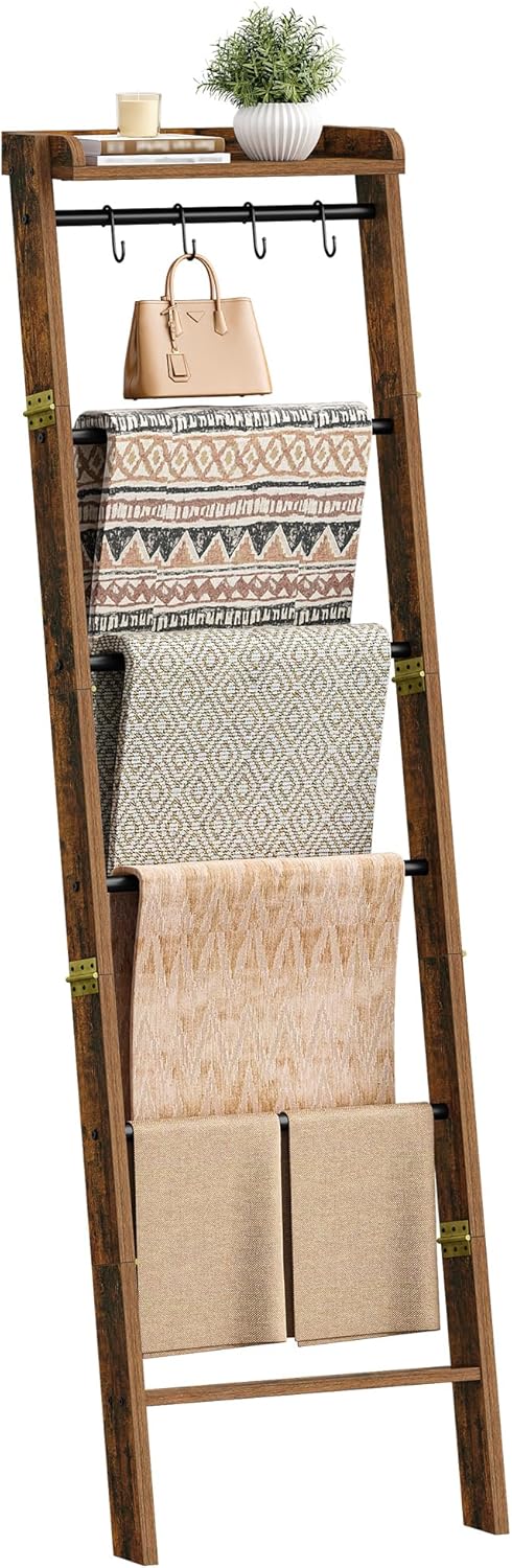 Hzuaneri Blanket Ladder Shelf, Decorative Quilt Rack, 7-Tier Farmhouse Ladder...