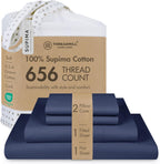 Threadmill American Supima King Size Sheets Set | 656 Thread Count 4 Piece Luxury Bed Sheets for King Size Mattress | 5 Star Hotel Quality Sheets with Elasticized Extra Deep Pocket | Folkstone Blue