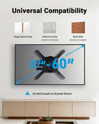 PERLESMITH Full Motion TV Wall Mount for 27-60 Inch Flat & Curved TVs, Single Stud TV Mount with Articulating Swivel Tilt - Wall Mount TV Bracket VESA 400x400mm up to 77 lbs, Perfect Center Design