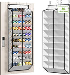 KEEPJOY 20-30 Pairs Over the Door Shoe Organizer, Mesh Hanging Shoe Rack for Door Storage with 20 Wide Deep Pockets,10-Tier White Door Shoe Holder Fits Sneakers, Boots.