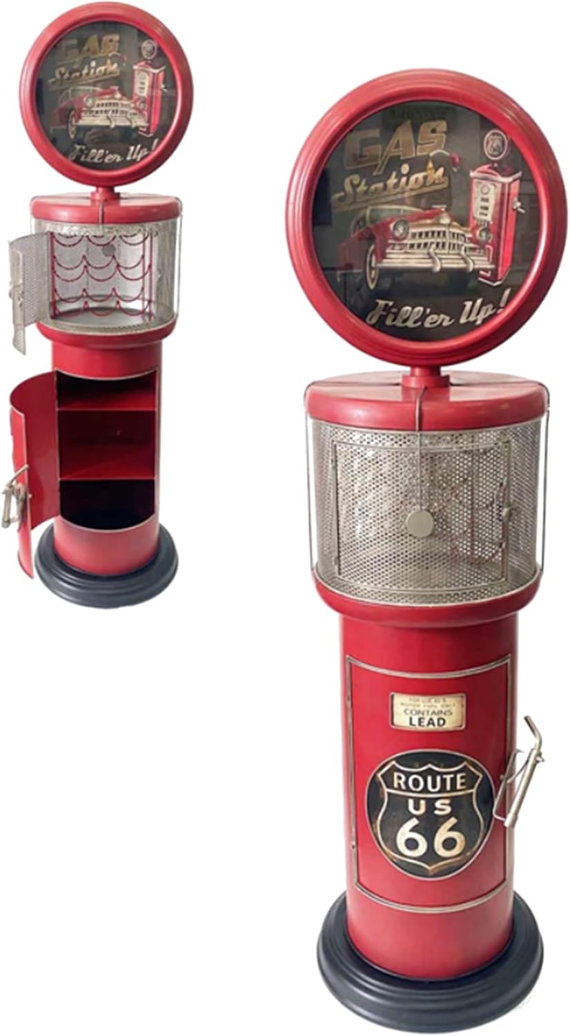 Zaer Ltd. Vintage Style Gas Pump Wine Rack with LED Light Accents, Route 66 D...