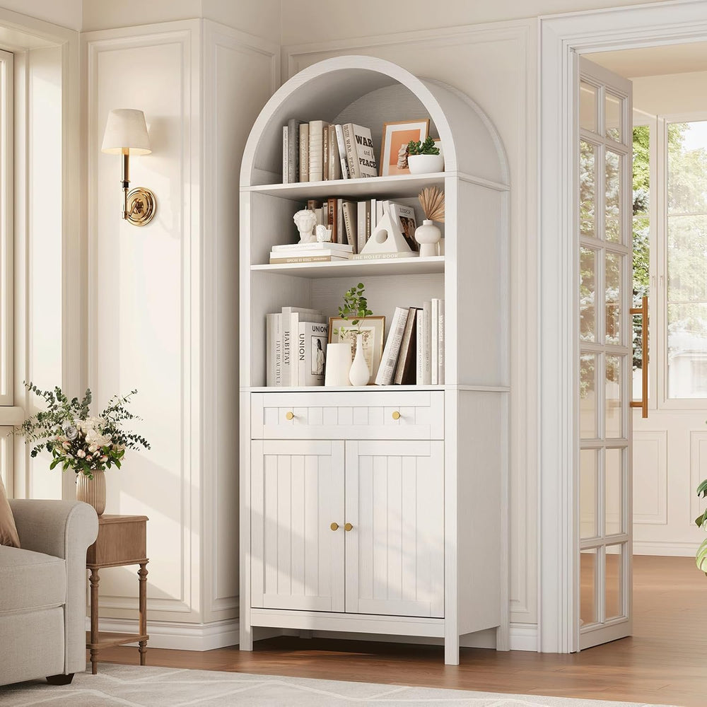 Modern Farmhouse Arched Pantry Cabinet 73" – Freestanding Tall Storage w...