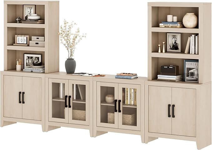 WAMPAT Entertainment Center with Bookshelves, 4-Piece Modular TV Stand with S...