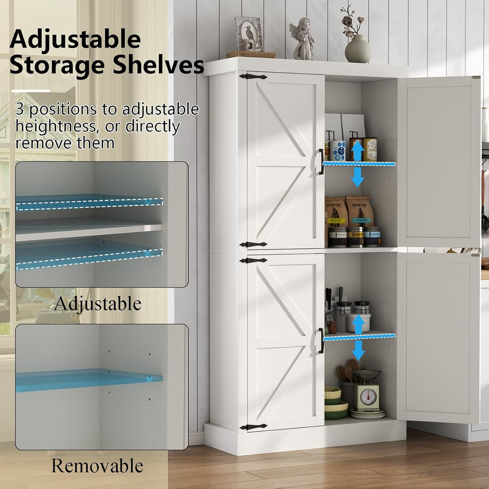 Gyfimoie 70" Tall Kitchen Pantry, Farmhouse Storage Cabinet with Barn Do...
