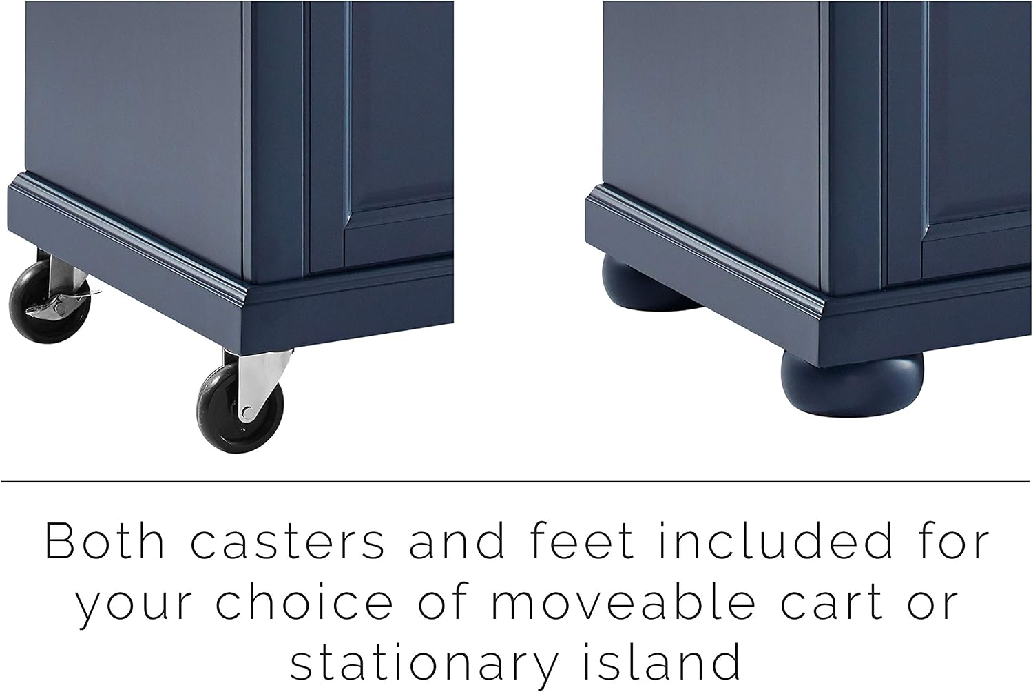 Crosley Furniture Madison Madison Rolling Kitchen Island Cart, Microwave Stand, Coffee Bar, with Shelves and Drawers, Navy