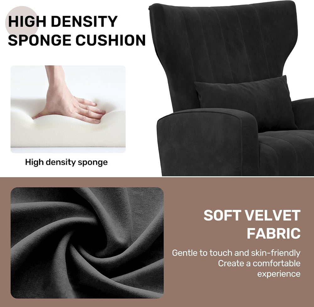 Nebuaegis Black Velvet Accent Chair Set of 2, Wingback Chair for Living Room,...