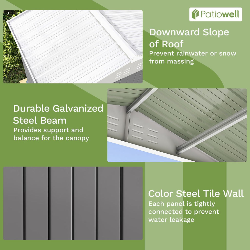 Patiowell 8x6 FT Outdoor Storage Shed, Garden Storage Shed with Sloping Roof and Double Lockable Door, Outdoor Shed for Backyard Garden Patio Lawn, Gray